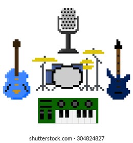 Pixel art instruments vector set