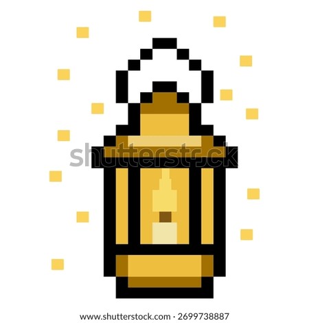 Pixel art Islamic lantern with lights
