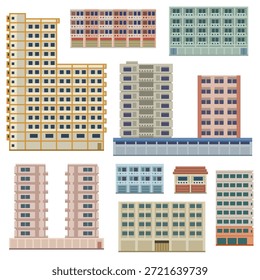 pixel art isolated background of condominium apartment building city