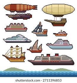 pixel art fundo isolado de navio barco chique oceano