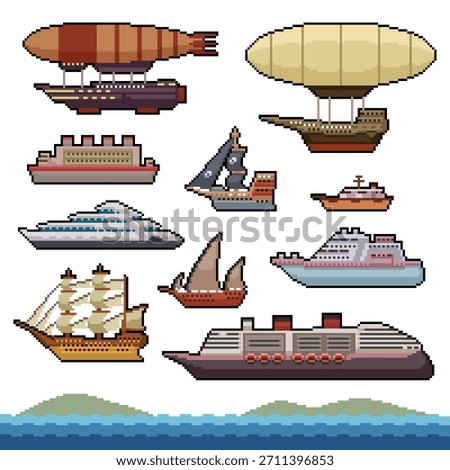 pixel art isolated background of fancy boat ship ocean