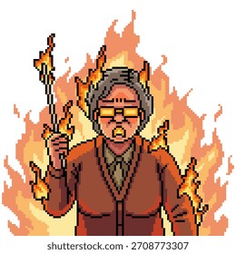 Pixel Art fondo aislado de la maestra enojada furiosa