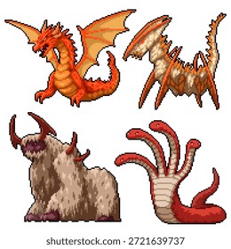 Pixel Art Fondo aislado de la criatura monstruo gigante Kaiju
