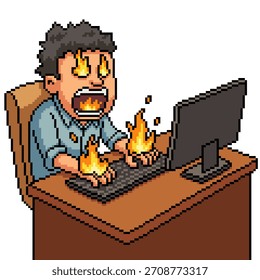 Pixel Kunst einzeln Hintergrund von Mann Eingabe brennende Tastatur
