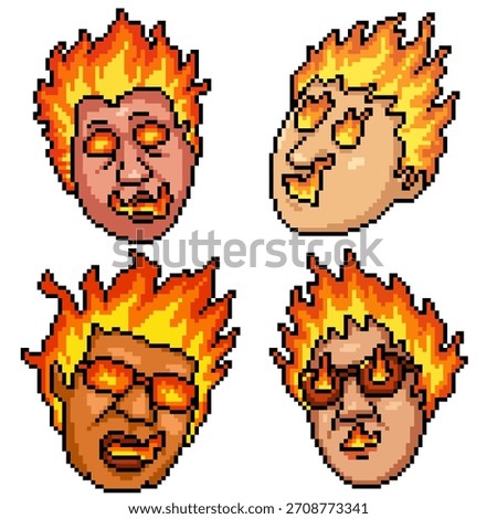 pixel art isolated background of supervillain fire power head