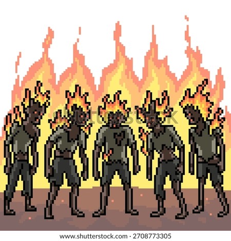 pixel art isolated background of zombie gang from hell