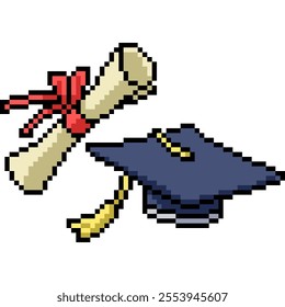 pixel art of isolated backgroundpixel art of graduate hat paper isolated background
