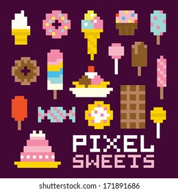 Pixel art isolated sweets vector set