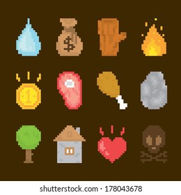 Pixel art isolated vector icons