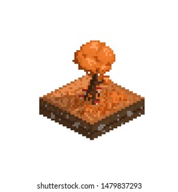 Pixel art isometric autumn tree with red mushrooms.8bit.