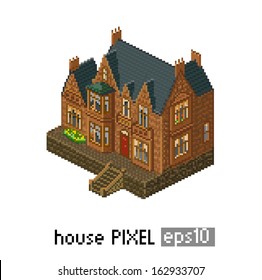 Pixel art isometric building isolated old english