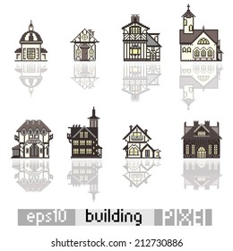 Pixel art isometric vintage building isolated