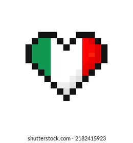 Pixel art Italy flag in the shape of a heart. Vector illustration
