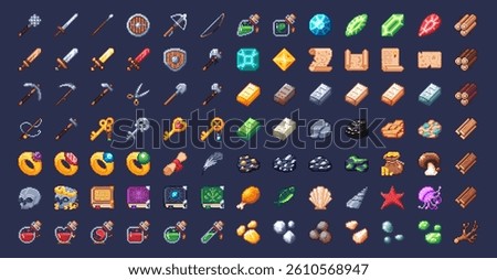 Pixel art item set for rpg retro game
