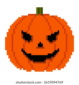 Pixel art jack o lantern Halloween spooky pumpkin illustration isolated on white background