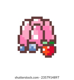 Pixel Art Jelly Pudding. Retro 8 bit Style Sweet Jelly Dessert with Berries Illustration. Ideal for Sticker, Retro Decorative Element, Game Asset, Emoji, Patch or Cute Geek Avatar.	