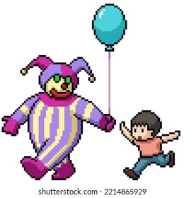 pixel art of jester themepark kid