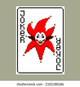 Pixel Art Joker playing card. Vector illustration