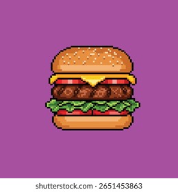 Pixel Art Juicy Burger Vector – Ilustración de comida rápida retro