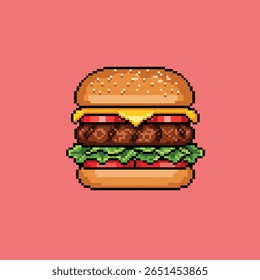 Pixel Art Suculento Burger Vetor - Retro Fast Food Ilustração
