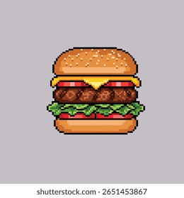 Pixel Art Suculento Burger Vetor - Retro Fast Food Ilustração