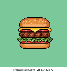 Pixel Art Suculento Burger Vetor - Retro Fast Food Ilustração