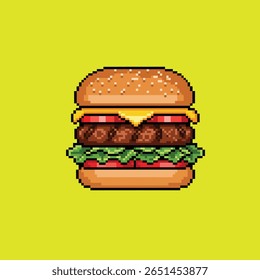 Pixel Art Juicy Burger Vector – Retro Fast Food Illustration