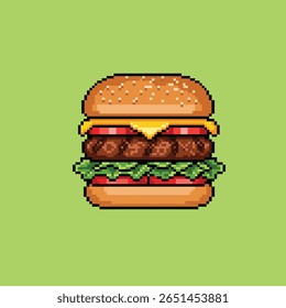Pixel Art Suculento Burger Vetor - Retro Fast Food Ilustração