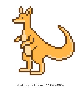 Pixel art kangaroo character isolated on white background.  Australian wildlife, zoo, national park animal icon. Cute 8 bit logo. Retro vintage 80s, 90s slot machine, video game graphics.