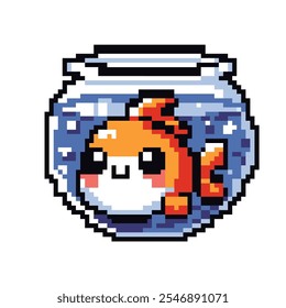  Pixel art kawaii fish in fishbowl