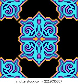 Pixel art Kazakh ornament. 8 bit Traditiona Kazakhstan Background pixelated