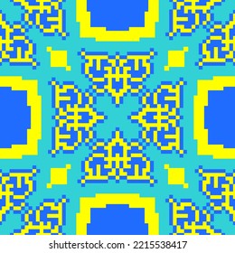 Pixel art Kazakh ornament. 8 bit Traditiona Kazakhstan Background pixelated