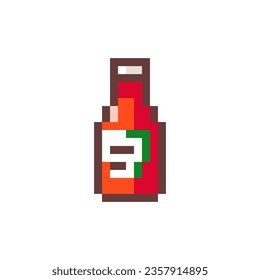 Pixel Art Ketchup Bottle. Retro 8 bit Style Fast Food Red Ketchup Sauce Illustration. Ideal for Sticker, Retro Decorative Element, Game Asset, Emoji, Patch or Cute Geek Avatar.	