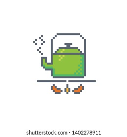 Pixel art kettle icon. Kitchen utensils vector sign for web, mobile design and 8 bit games.