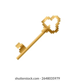 Pixel art key with golden hues in a retro mosaic style, ideal for game designs and nostalgic projects.
