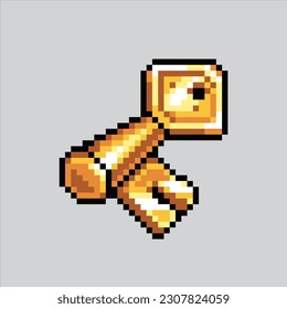 pixel art key. Yellow gold key pixelated design for logo, web,
mobile app, badges and patches. Video game sprite. 8-bit. Isolated vector illustration.