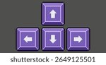Pixel art keyboard arrow keys. Keyboard play keys vector icon for 8bit game on dark background 