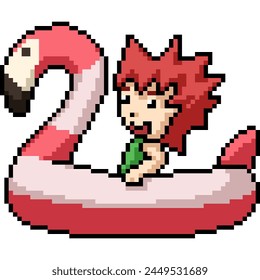 pixel art of kid swiming pool isolated background