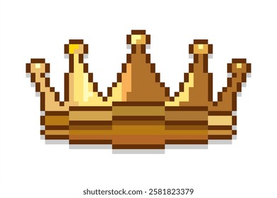 Pixel art of king crown. Pixelated crown icon for games design. 