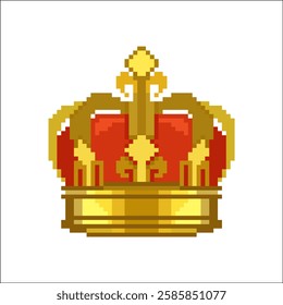 Pixel art of king crown. Pixelated crown icon for games design. 