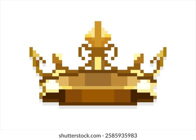 Pixel art of king crown. Pixelated crown icon for games design.