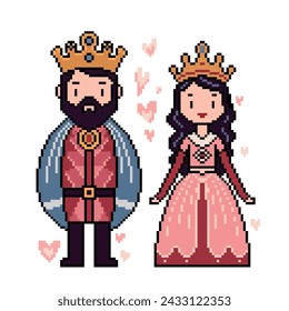 pixel art of king queen royal isolated background