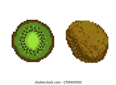pixel art kiwi icon, 32X32 vector illustration isolated on white background