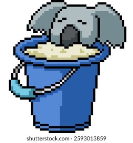 pixel art of koala bucket bath isolated background