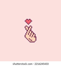 Pixel Art. Korean Love Hand 