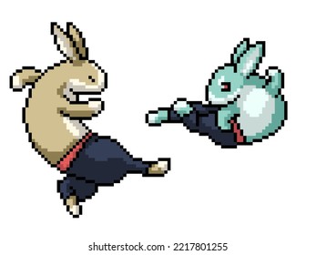 pixel art of kung fu rabbit