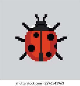 Pixelkunst-Lady-Bug. Cute Lady Bug für Uni- und Schuldesign für Logo, Web,
mobile App, Badges und Patches. Videospiel-Sprite. 8-Bit. Einzige Vektorgrafik.