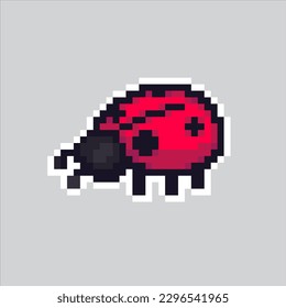 pixel art lady bug. Cute Lady Bug for university and school pixelated design for logo, web,
mobile app, badges and patches. Video game sprite. 8-bit. Isolated vector illustration.