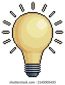 Pixel art lamp light bulb on vector icon for 8bit game on white background
