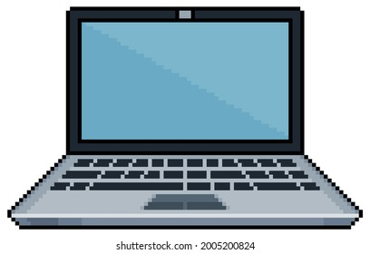 Pixel Art Laptop Computer Vector Icon For 8bit Game On White Background
